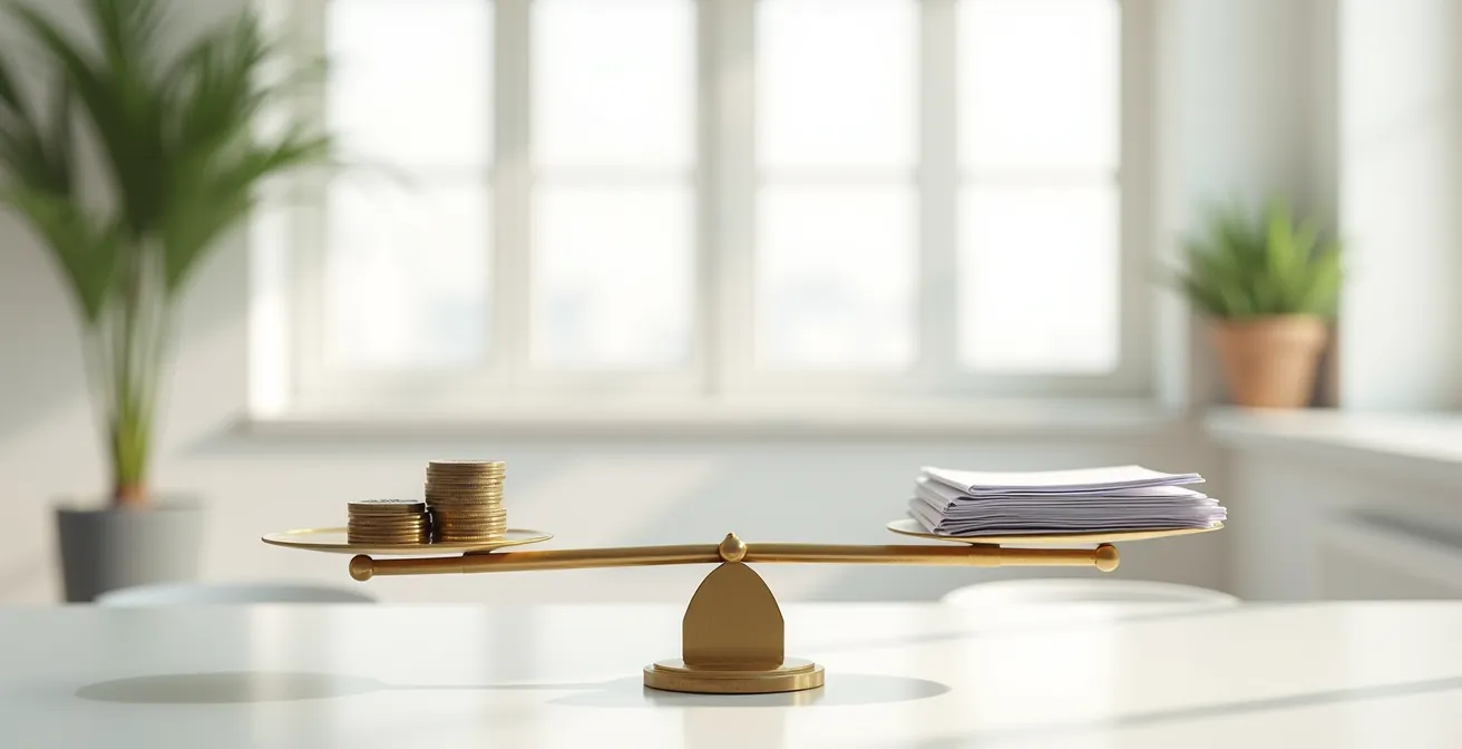 Balance symbolique comparant différentes options de cotisation retraite