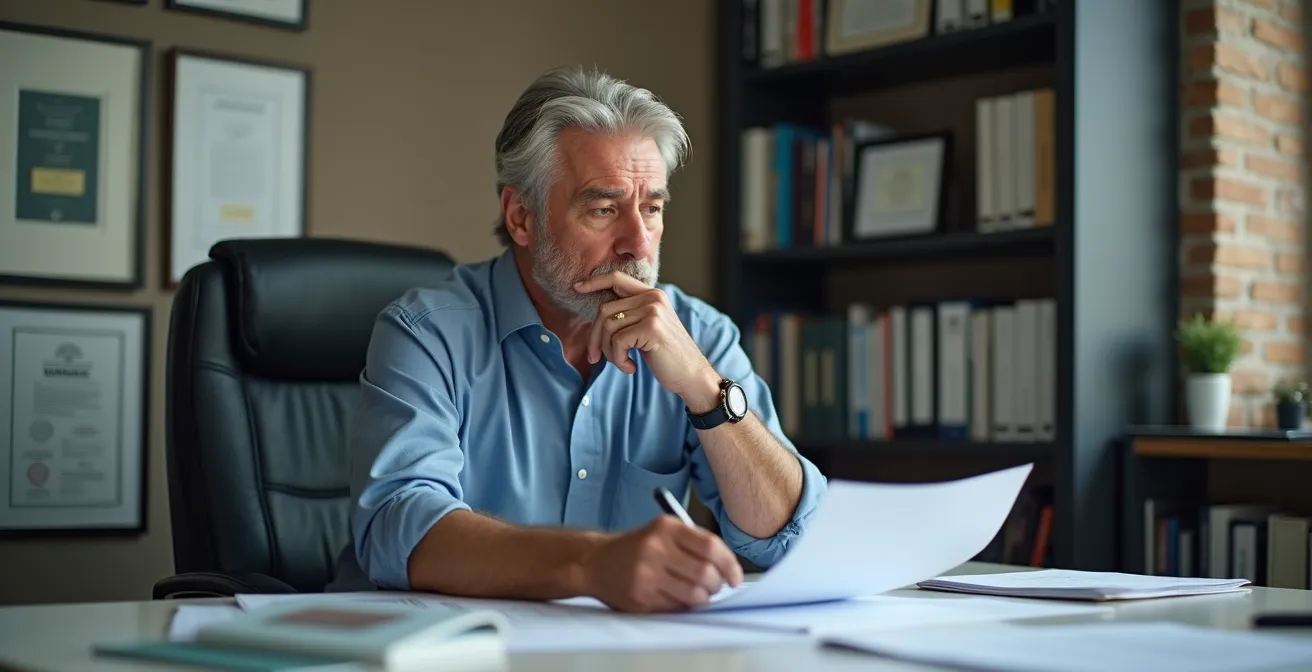 Professionnel libéral consultant des documents administratifs dans son cabinet